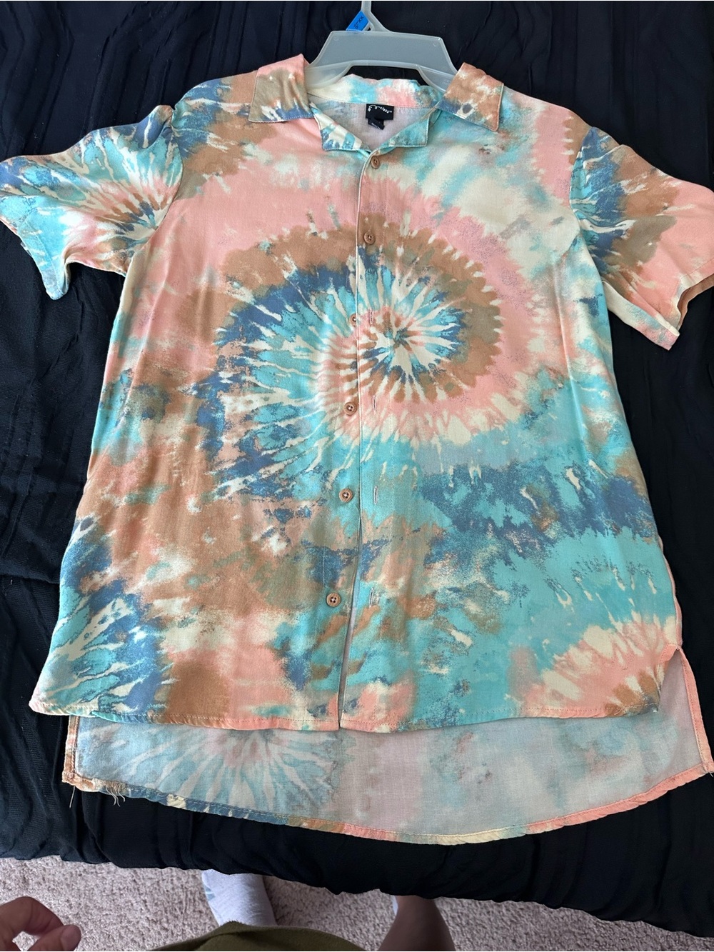art class Pastel Tie-Dye Button-Up Shirt in Pink Blue Tan